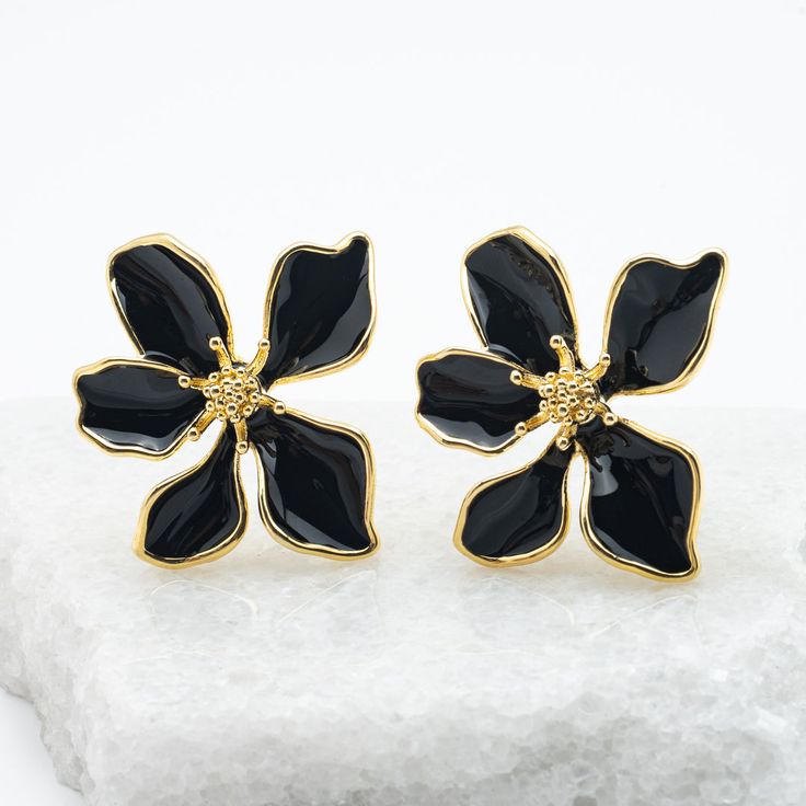 Midnight Enamel Flower Earrings