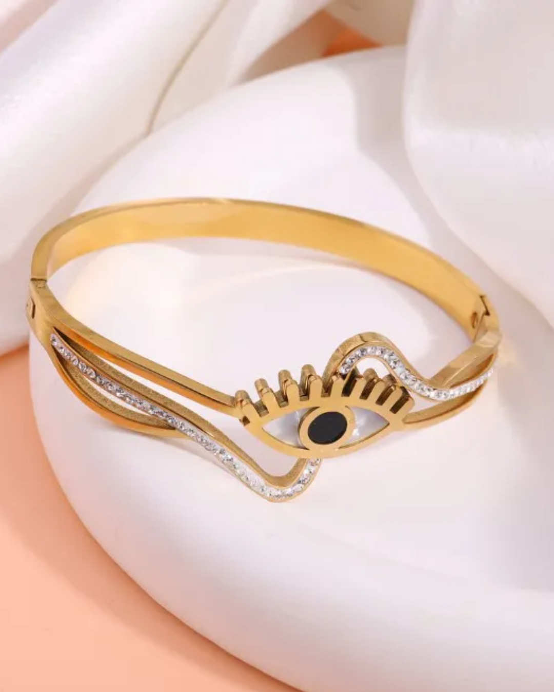 Black Evil Eye Wave Gold Bangle