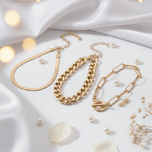 Golden Tri-Stack Bracelet Set