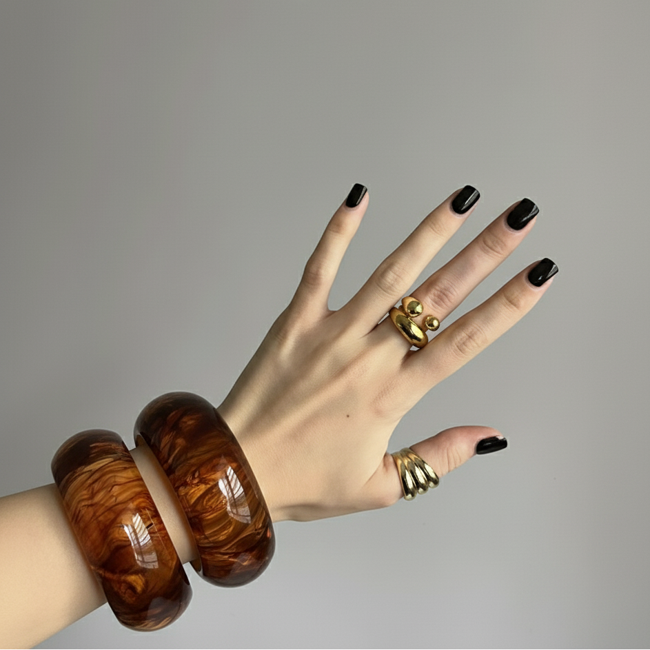 The Acrylic Luxe Gold Bangle stack