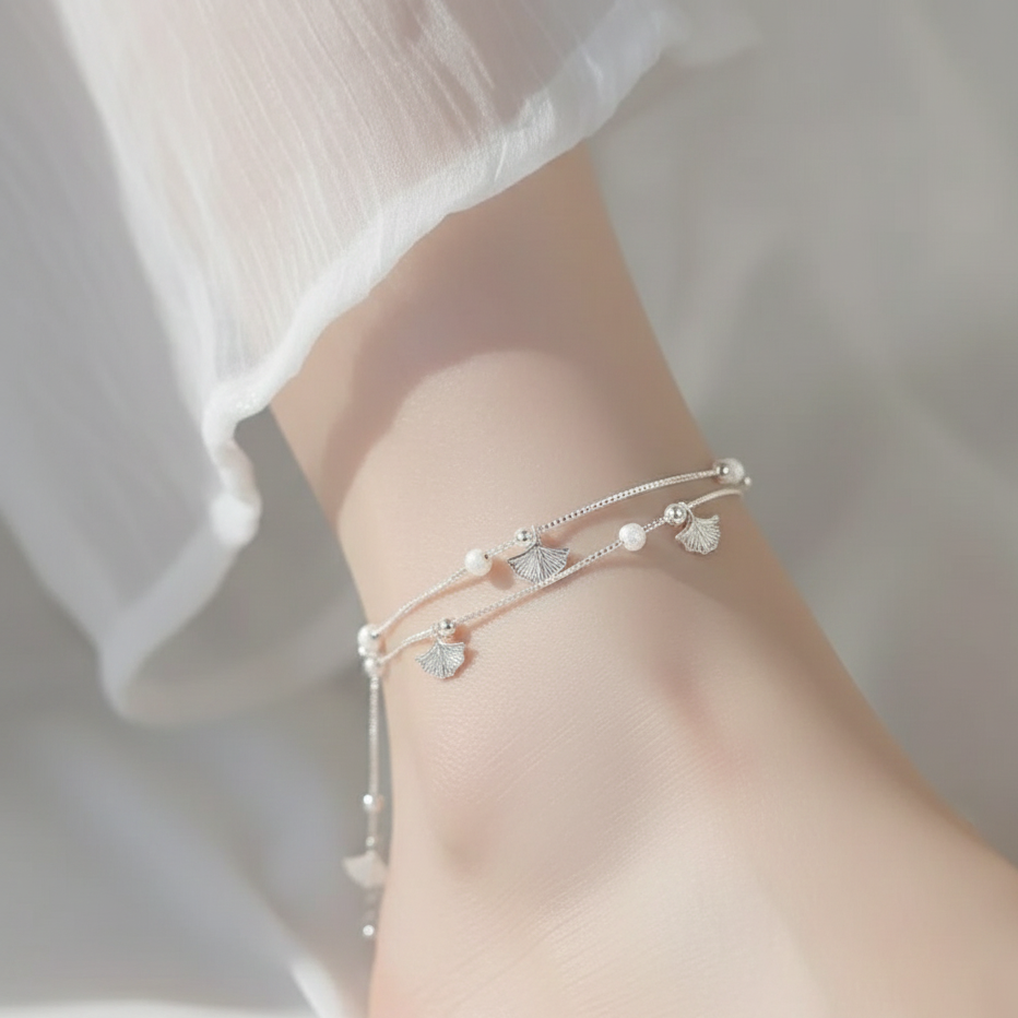 LunaShell Silver Anklet