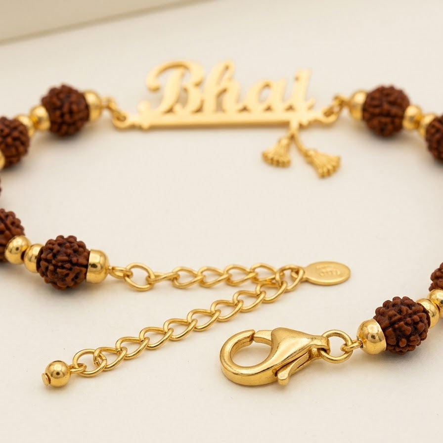 Personalized Krishna Rudraksha Rakhi - Flute Design