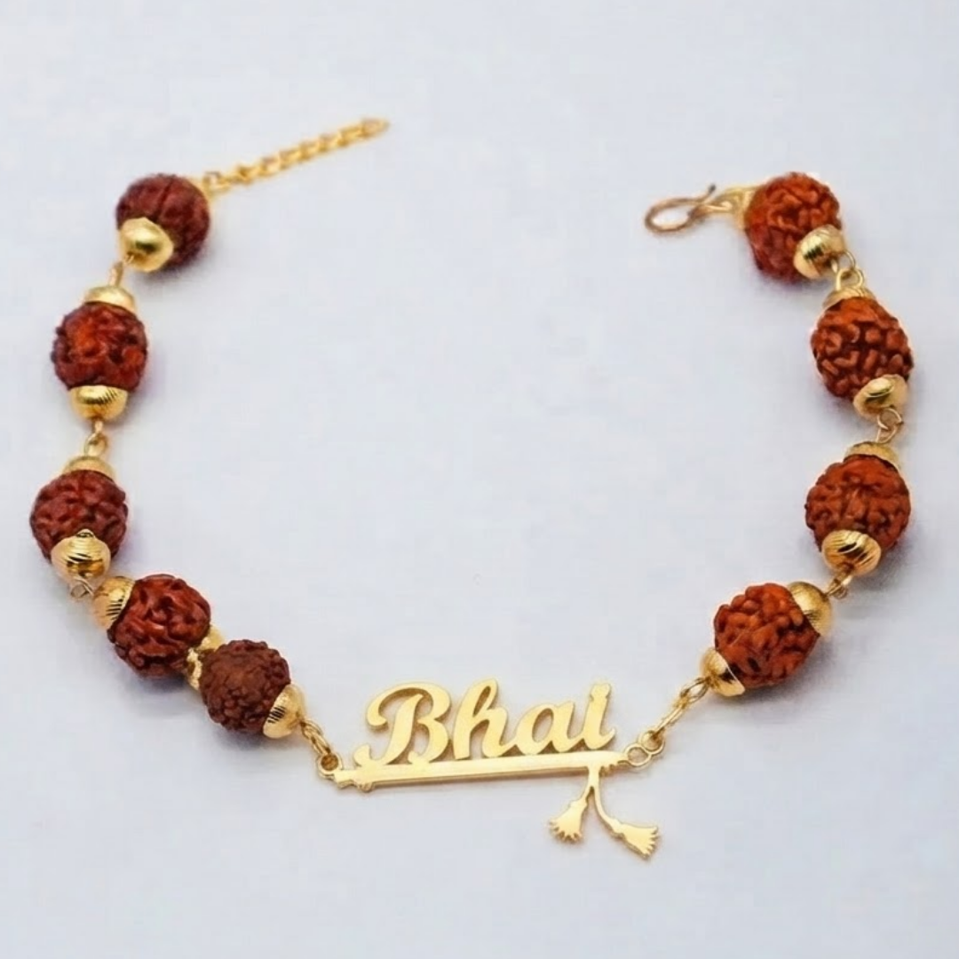 Personalized Krishna Rudraksha Rakhi - Flute Design