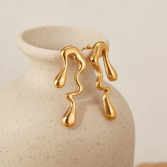 Flowy Gold Wave Stud Earrings