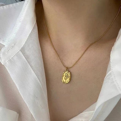 Golden Rose Medallion Necklace