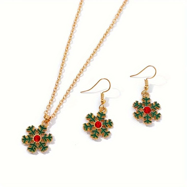 Holly Snowflake Christmas Jewelry Set