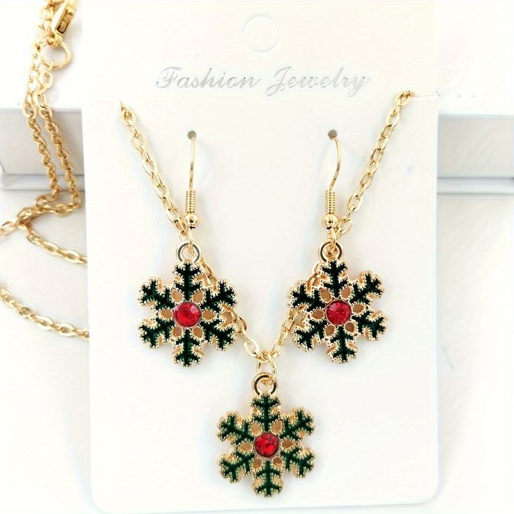 Holly Snowflake Christmas Jewelry Set