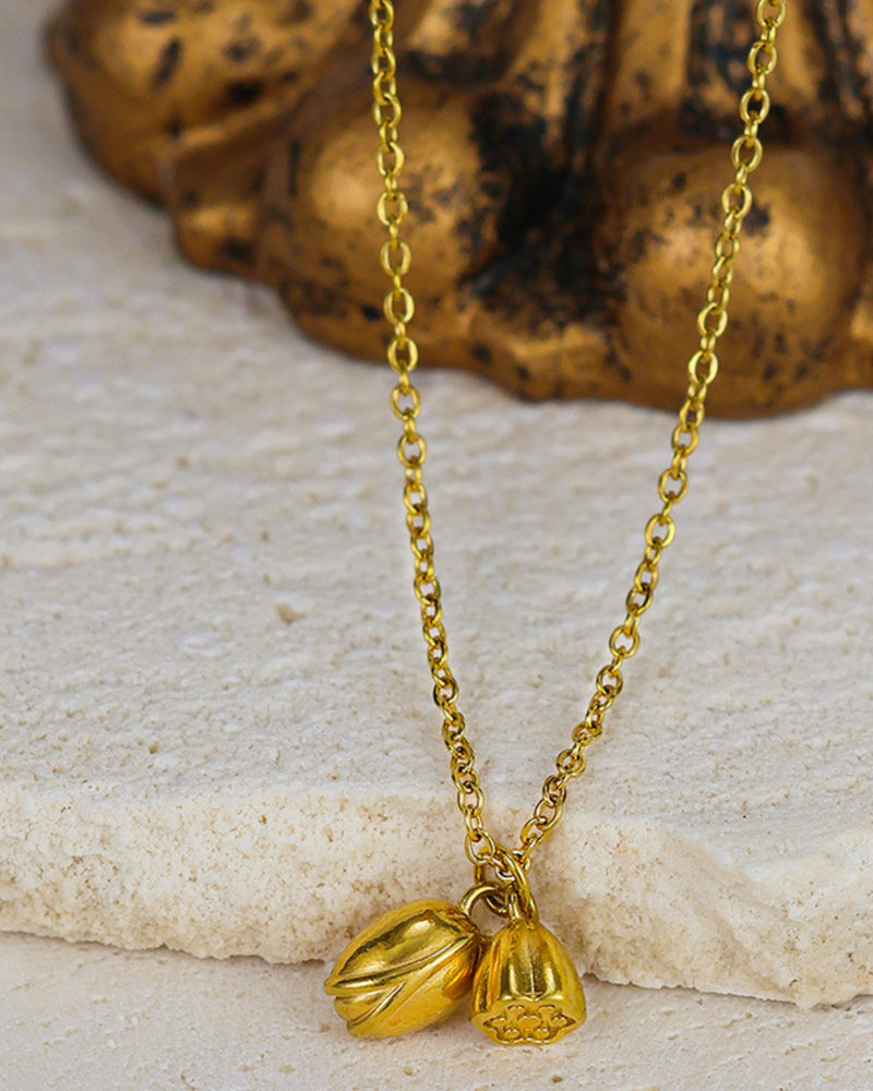 Symbolic Charm  Double Lotus Flower Pendant