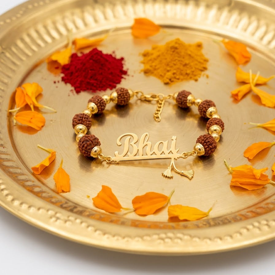 Personalized Krishna Rudraksha Rakhi - Flute Design