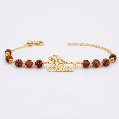 Personalised Morpankh Rudraksh Golden Rakhi