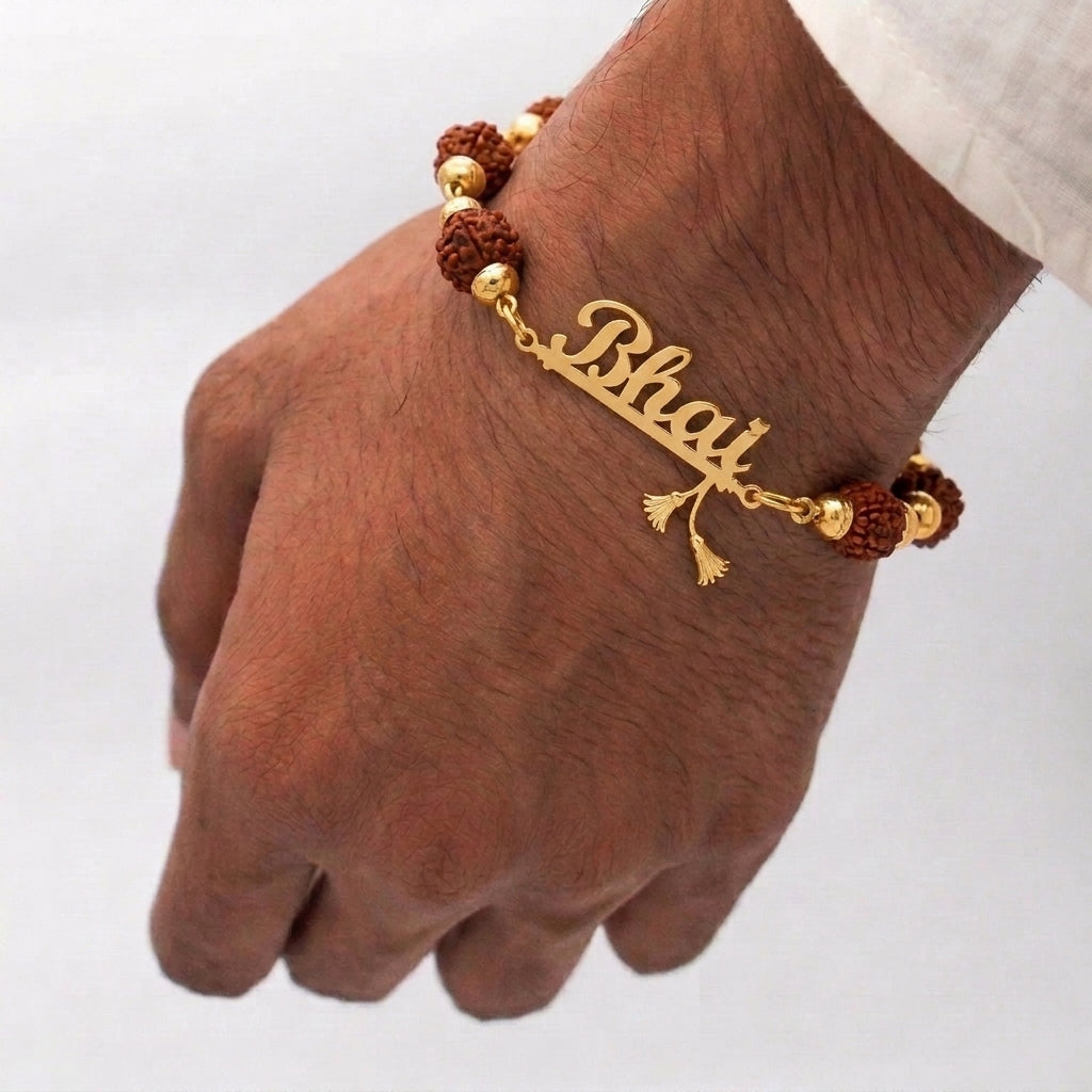 Personalized Krishna Rudraksha Rakhi - Flute Design