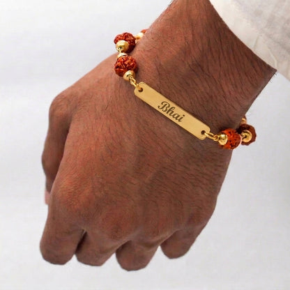 Personalised Rudraksha Gold Name Rakhi