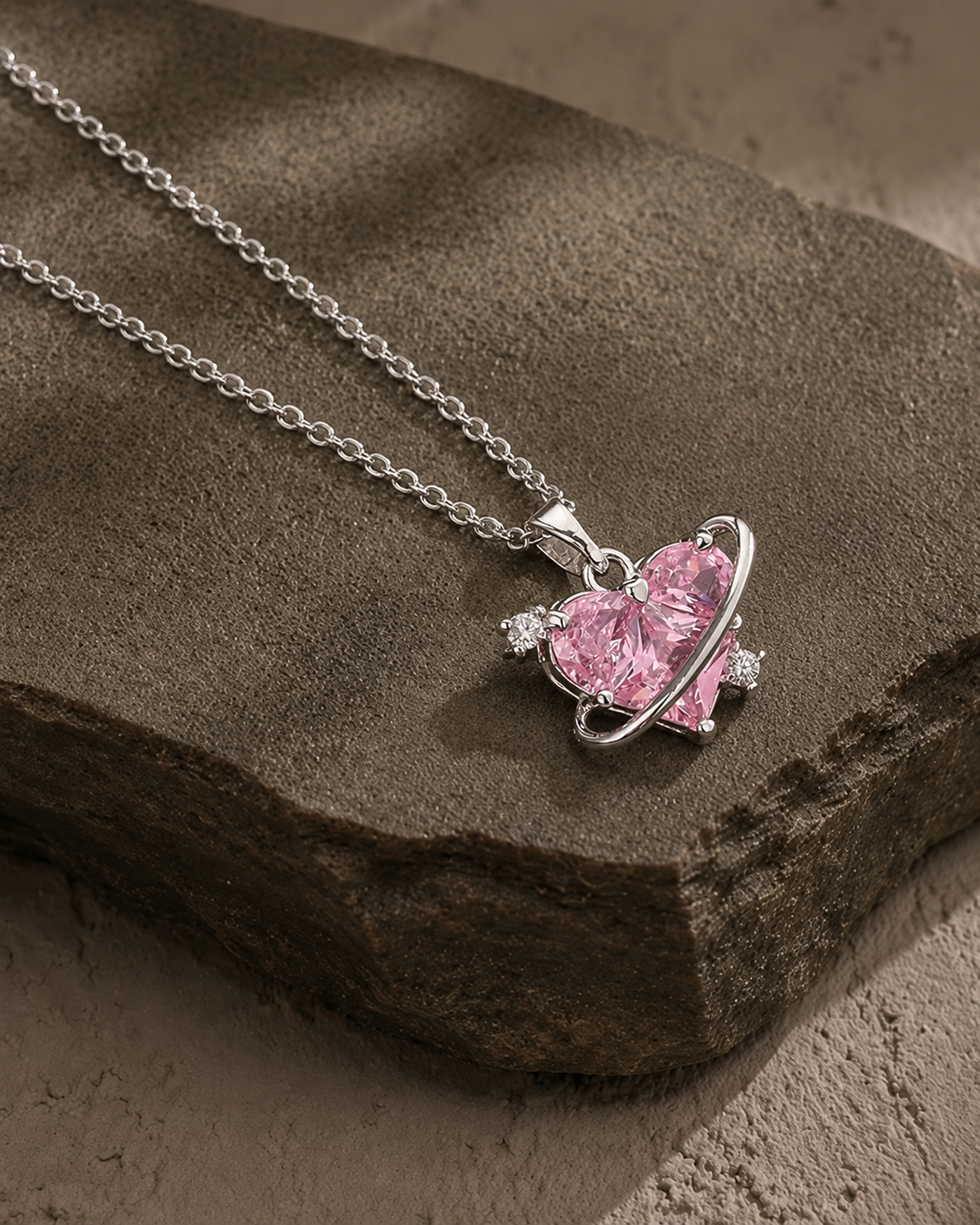 Celestial Pink Heart Orbit Necklace