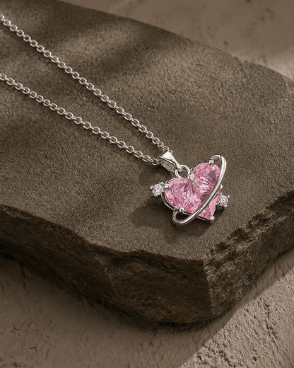 Celestial Pink Heart Orbit Necklace