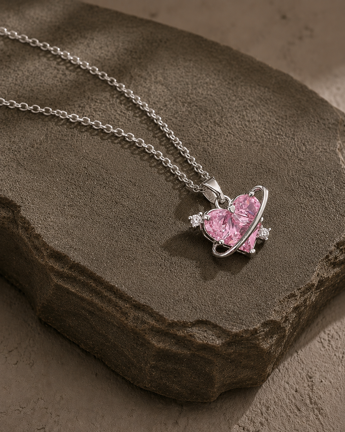Celestial Pink Heart Orbit Necklace