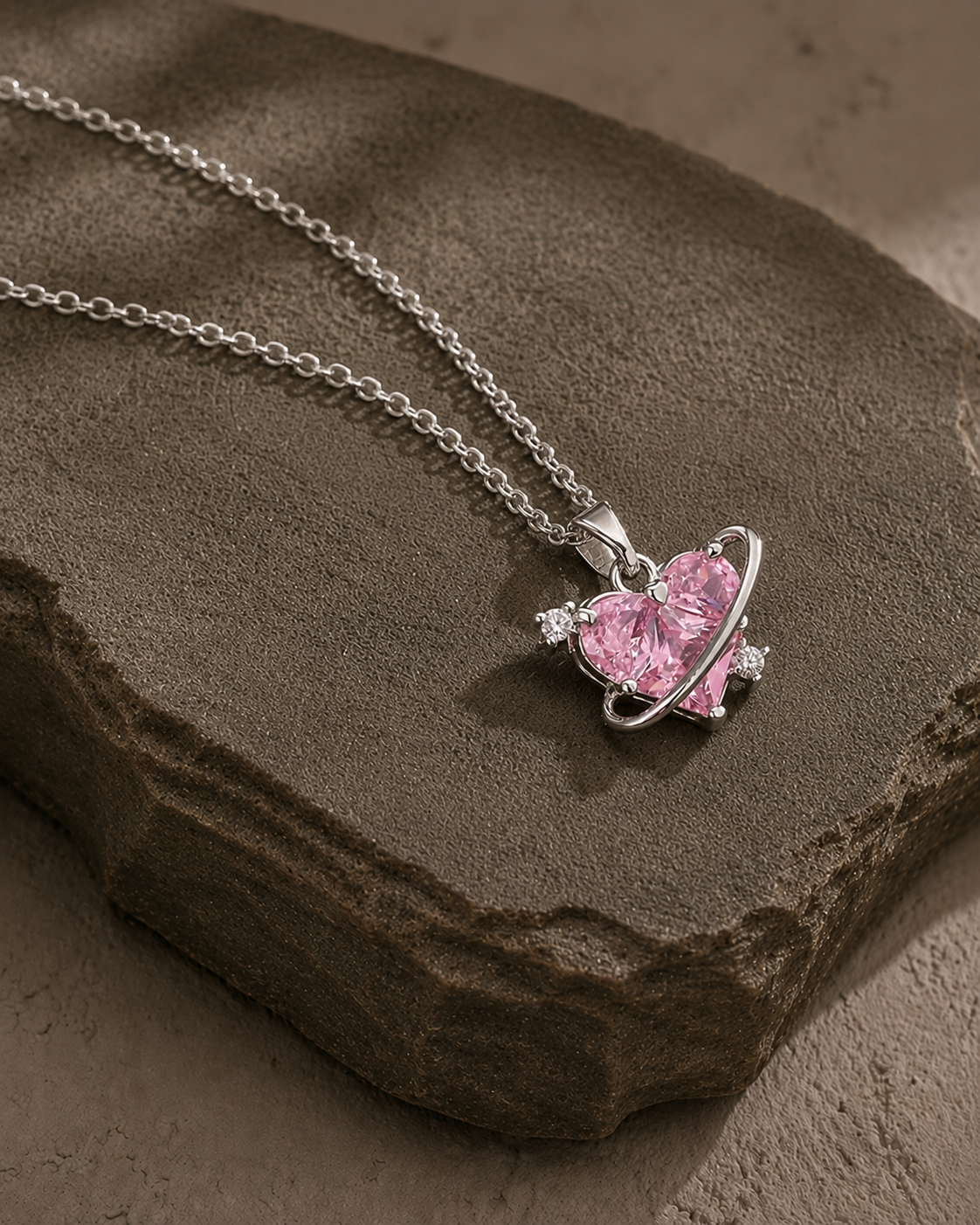 Celestial Pink Heart Orbit Necklace