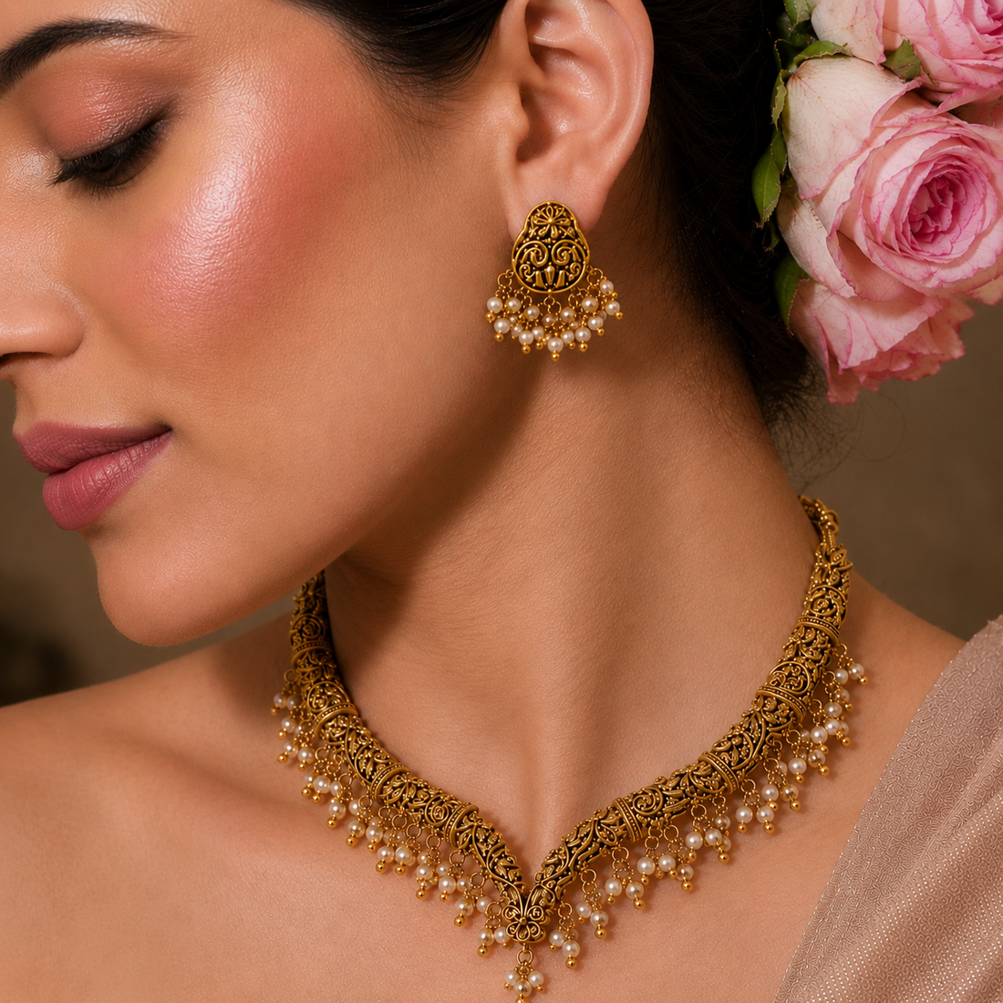 Pushpa Kundan Necklace Set