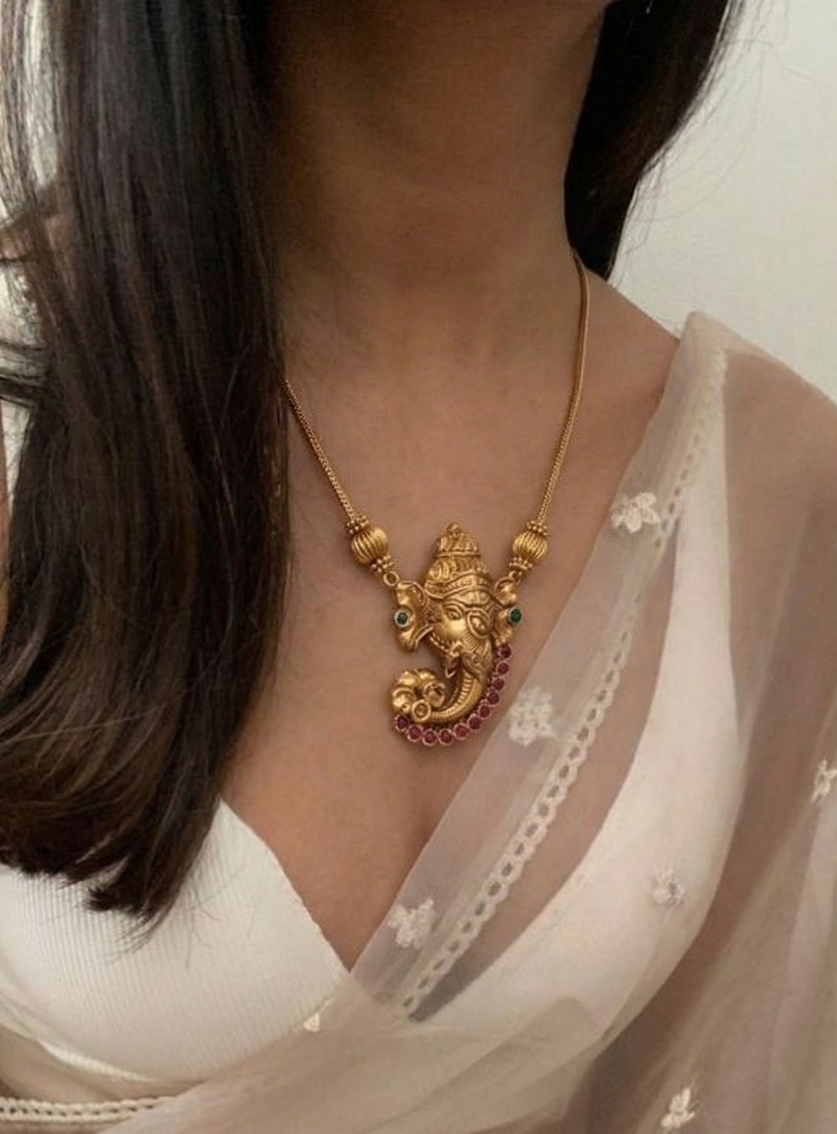 Vighnaharta Necklace and Earpiece Set