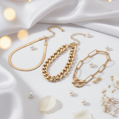 Golden Tri-Stack Bracelet Set