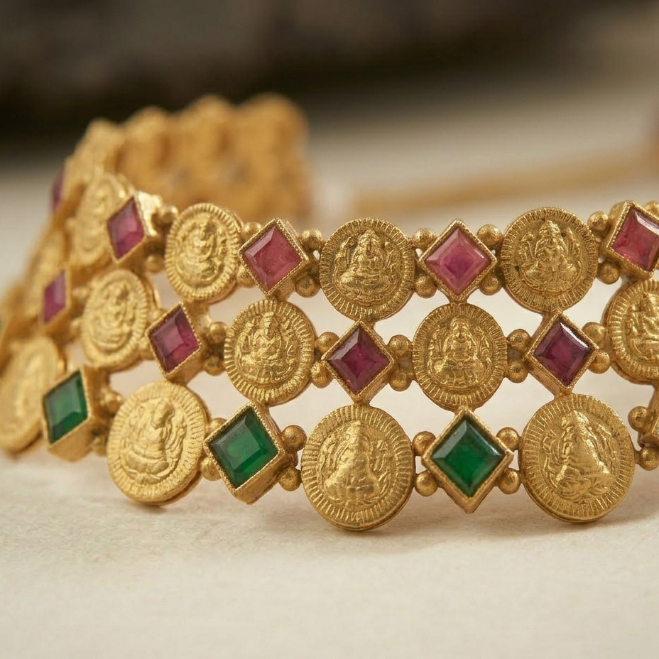 Shubh Lakshmi Ganesh Coin Temple Necklace