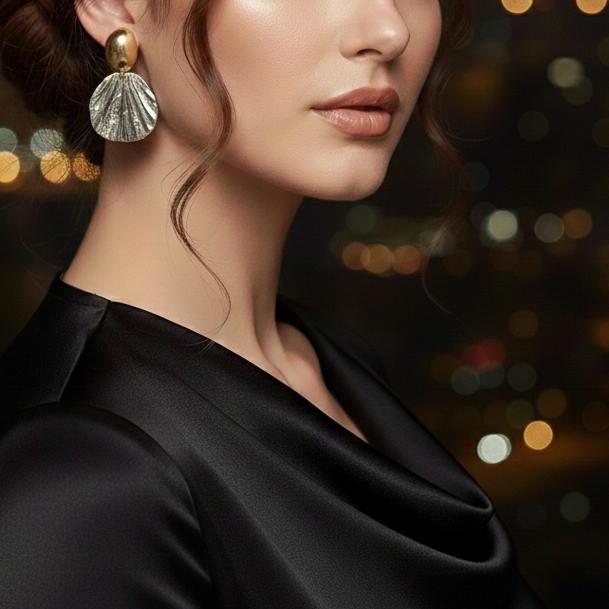 Golden Silver Shell Drop Earrings