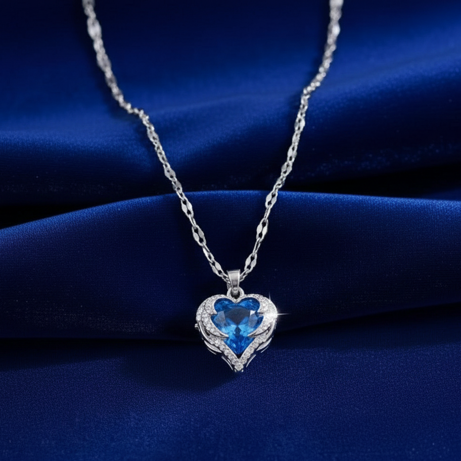 The Blue Heart Crystal Pendant Necklace
