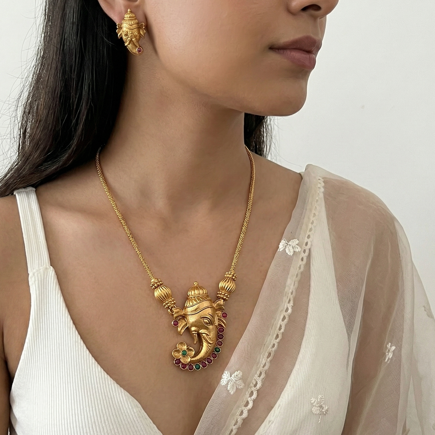 Vighnaharta Necklace and Earpiece Set