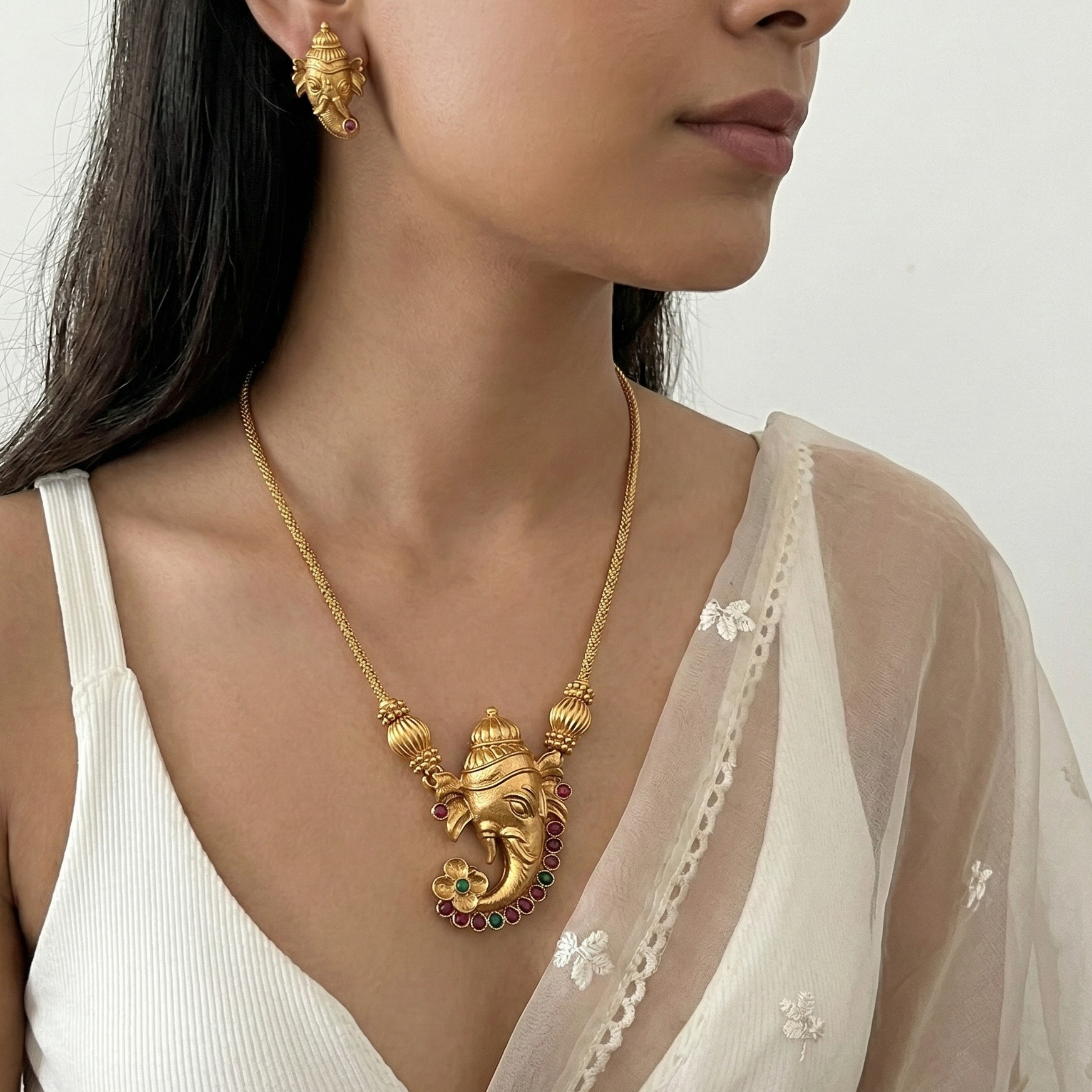 Vighnaharta Necklace and Earpiece Set