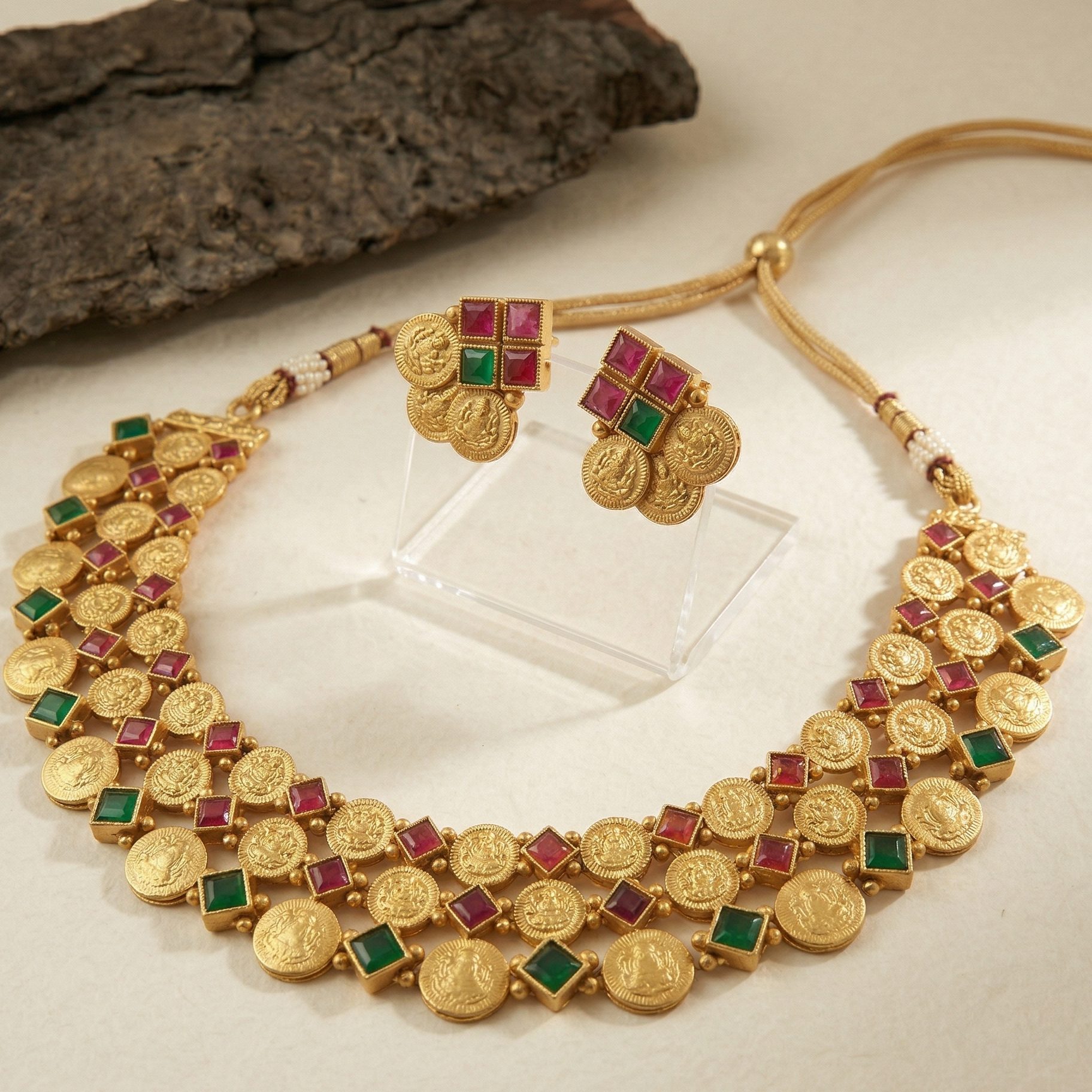 Shubh Lakshmi Ganesh Coin Temple Necklace