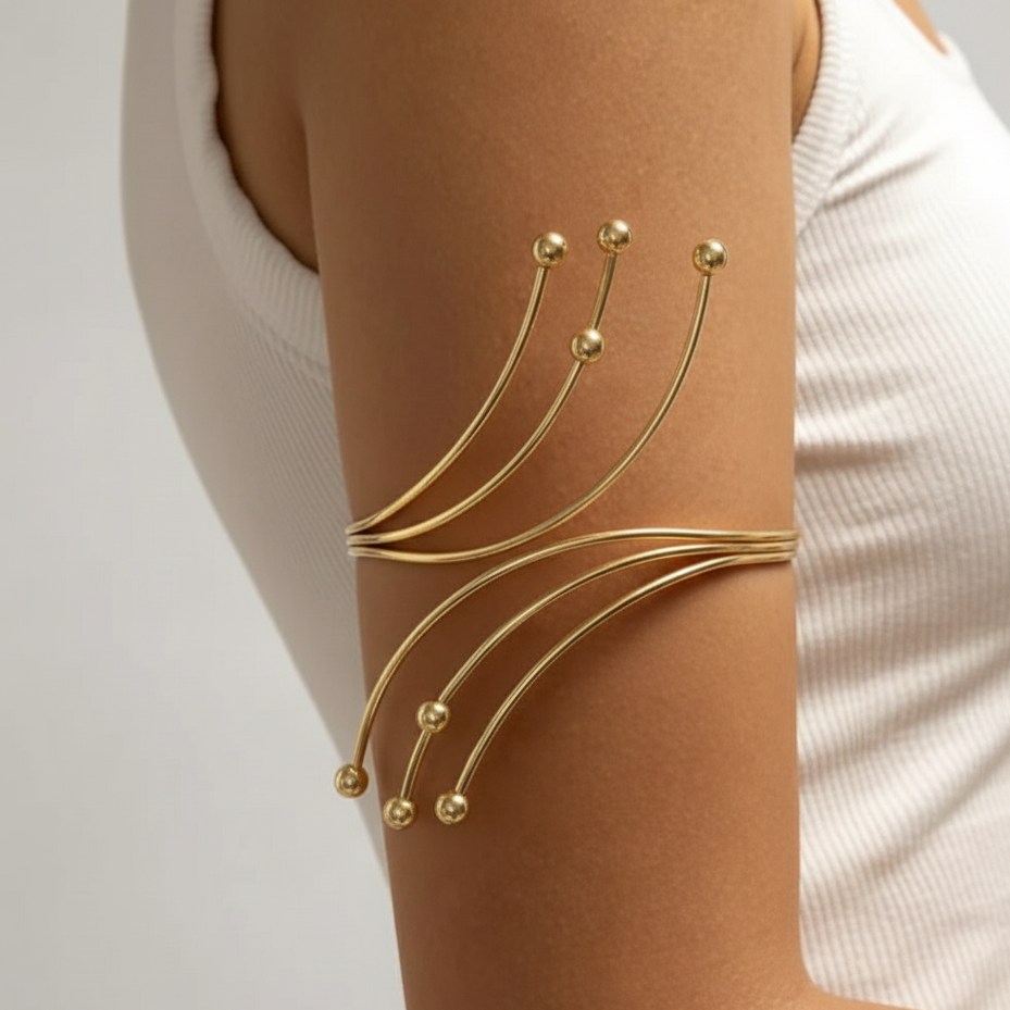 Gold Multi-Wire Arm Cuff Bracelet – 18K Gold Plated Upper Arm Cuff