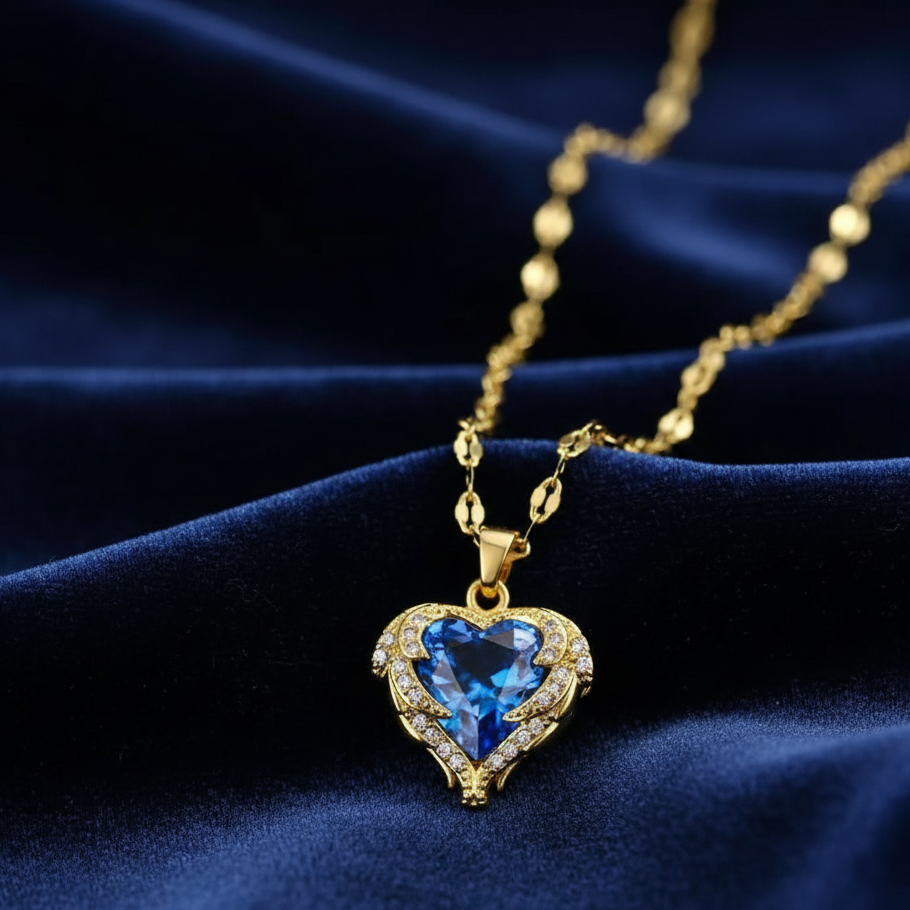The Blue Heart Crystal Pendant Necklace