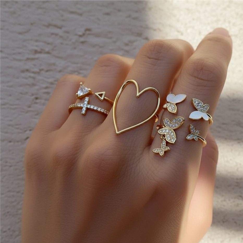 Butterfly Heart Stacking Ring Set (Set of 5)