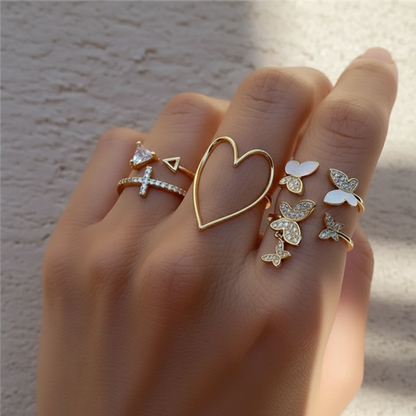 Butterfly Heart Stacking Ring Set (Set of 5)