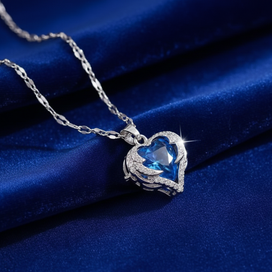 The Blue Heart Crystal Pendant Necklace