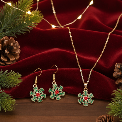 Holly Snowflake Christmas Jewelry Set