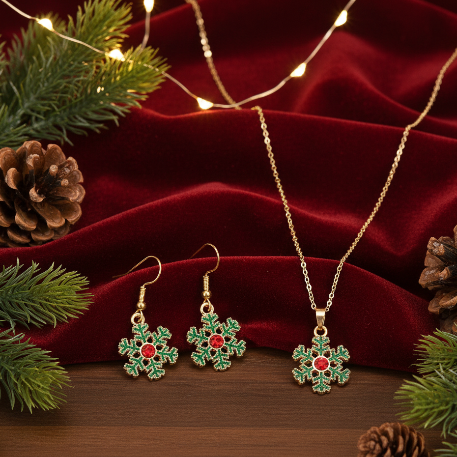 Holly Snowflake Christmas Jewelry Set
