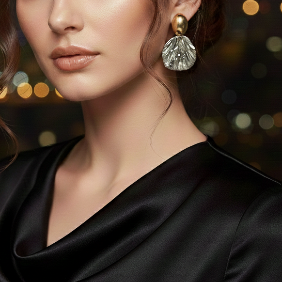 Golden Silver Shell Drop Earrings