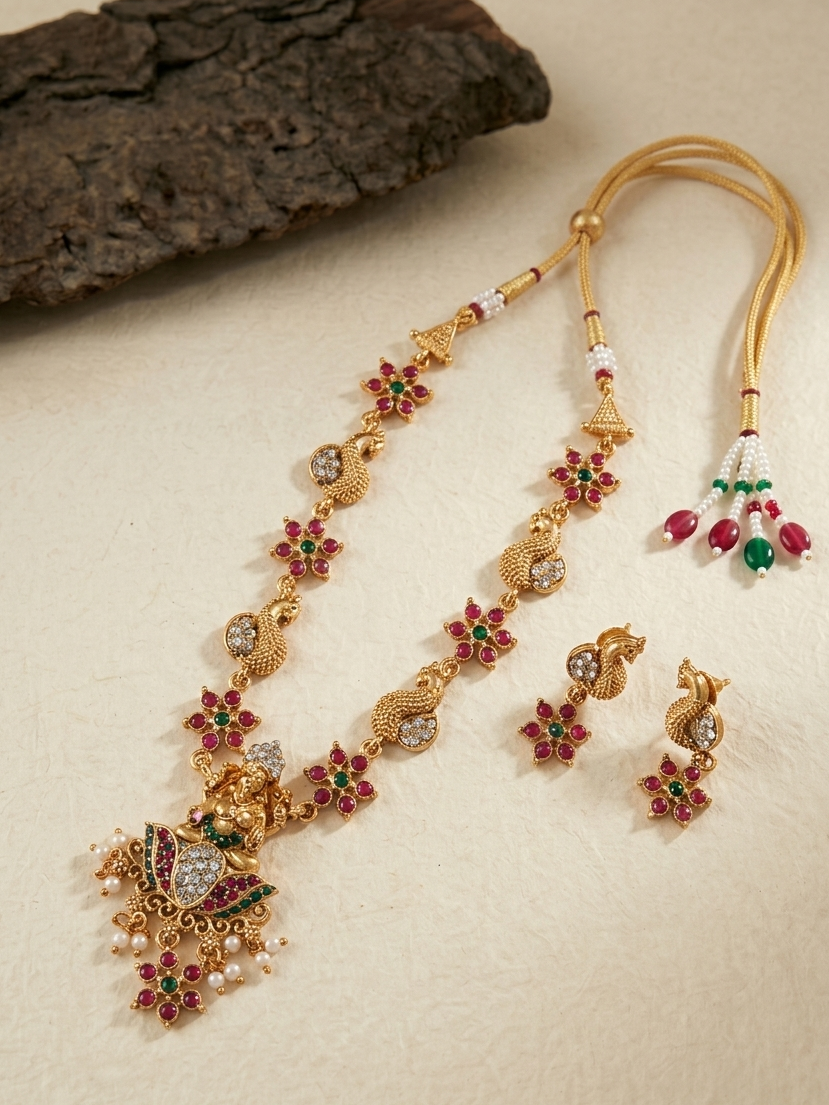 Mayur Varnika Temple Necklace Set