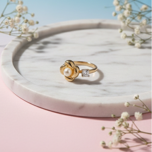 Pearl Gold Quartet Ring Set