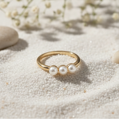 Pearl Gold Quartet Ring Set