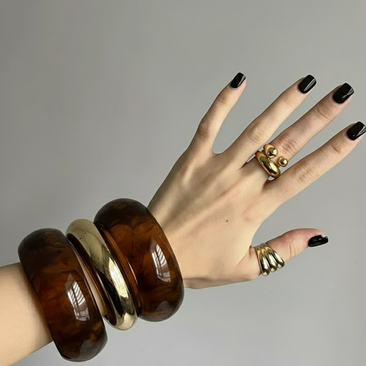 The Acrylic Luxe Gold Bangle stack