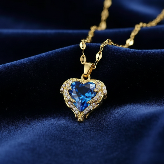 The Blue Heart Crystal Pendant Necklace
