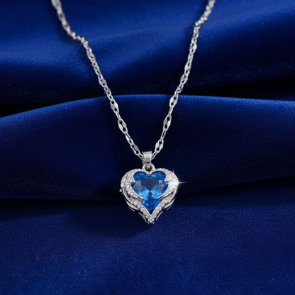 The Blue Heart Crystal Pendant Necklace