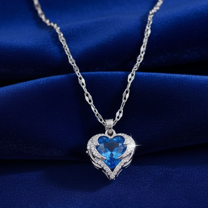 The Blue Heart Crystal Pendant Necklace