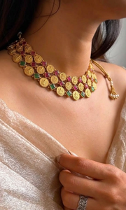 Shubh Lakshmi Ganesh Coin Temple Necklace