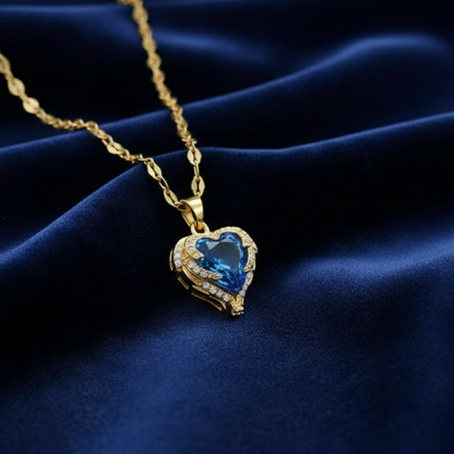 The Blue Heart Crystal Pendant Necklace