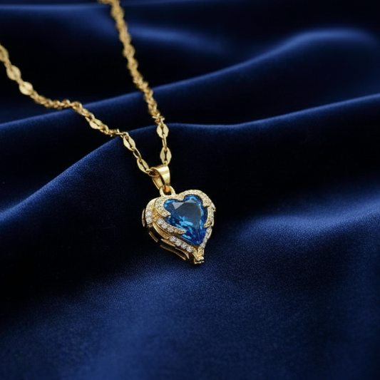 The Blue Heart Crystal Pendant Necklace