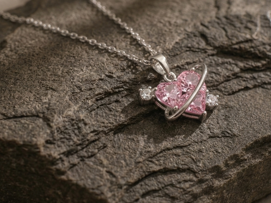 Celestial Pink Heart Orbit Necklace
