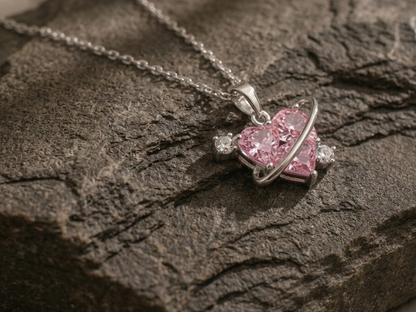 Celestial Pink Heart Orbit Necklace