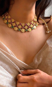 Shubh Lakshmi Ganesh Coin Temple Necklace